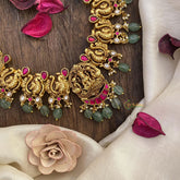 Vriksham Lakshmi Peacock Jadau Kundan Short Neckpiece-Green Bead-J2598